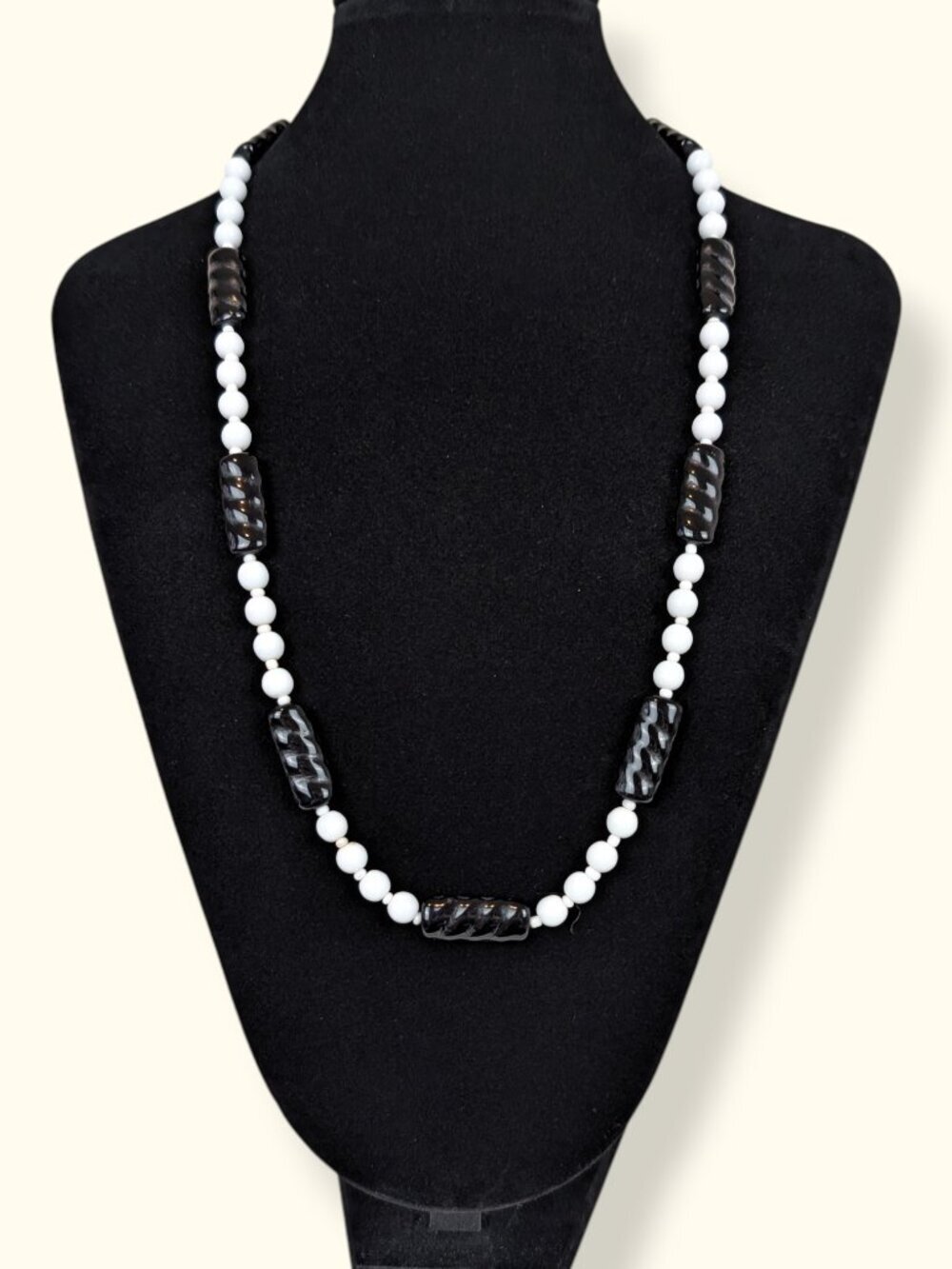 V. Milk Glass & Jet Glass Beaded Necklace
